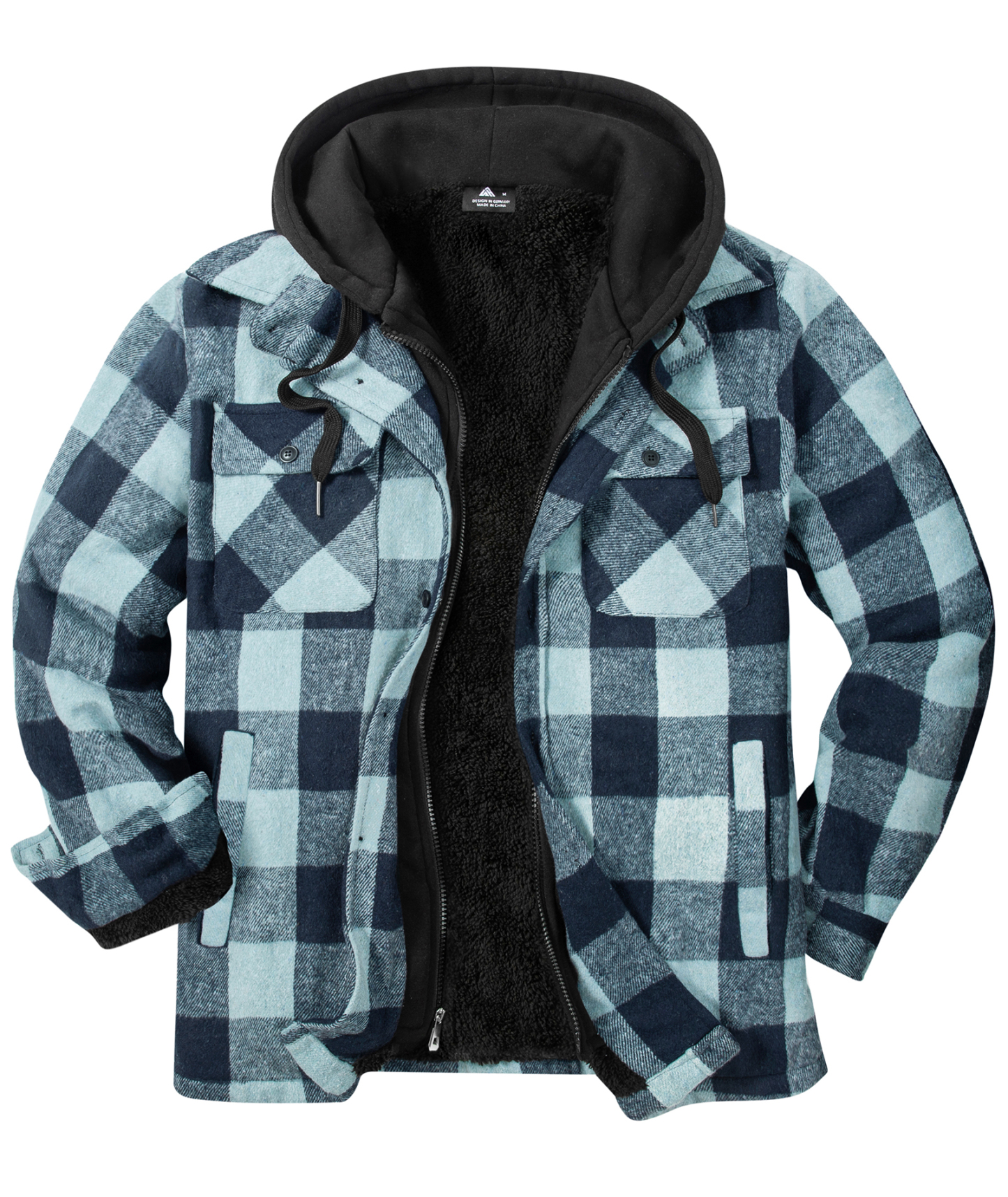 Men's Full Zipper Long Sleeve Fleece Plaid Hoodie-CUMJA04083