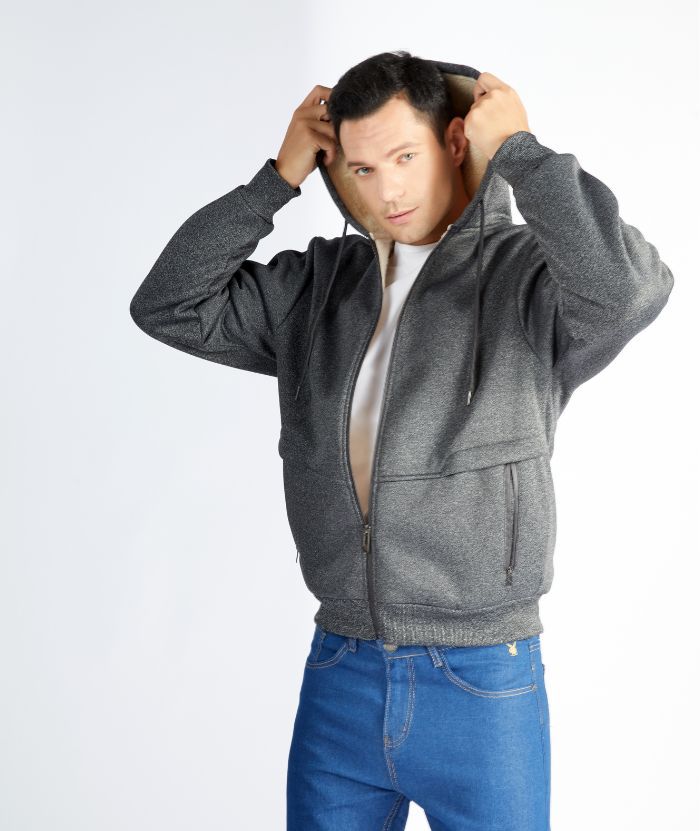 Men's Full Zip Up Solid Color Fleece Hoodie-CFMWY00022