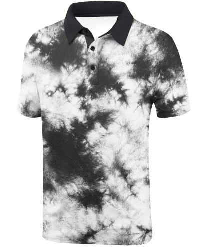 Men's Tie Dye Print Slim Fit Golf Polo Shirt-CUMPO01605