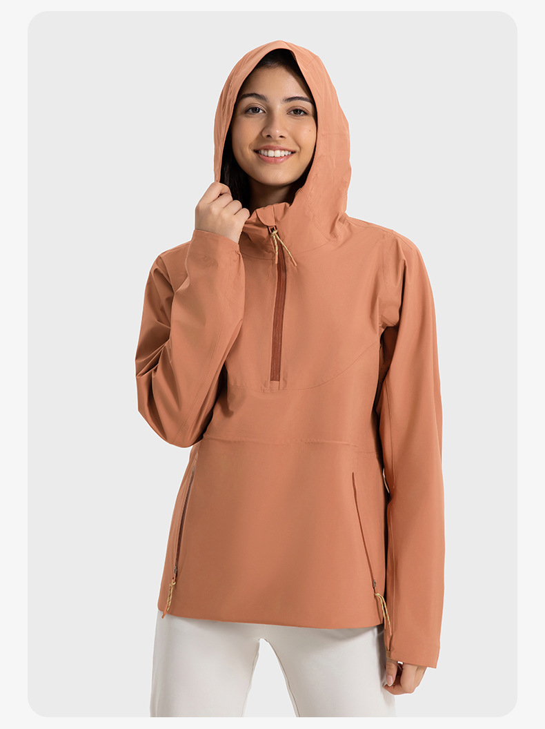 JACKETW Mountain Jacket Windproof and Waterproof Half-zip Hooded Travel Jacket for Women DAW040