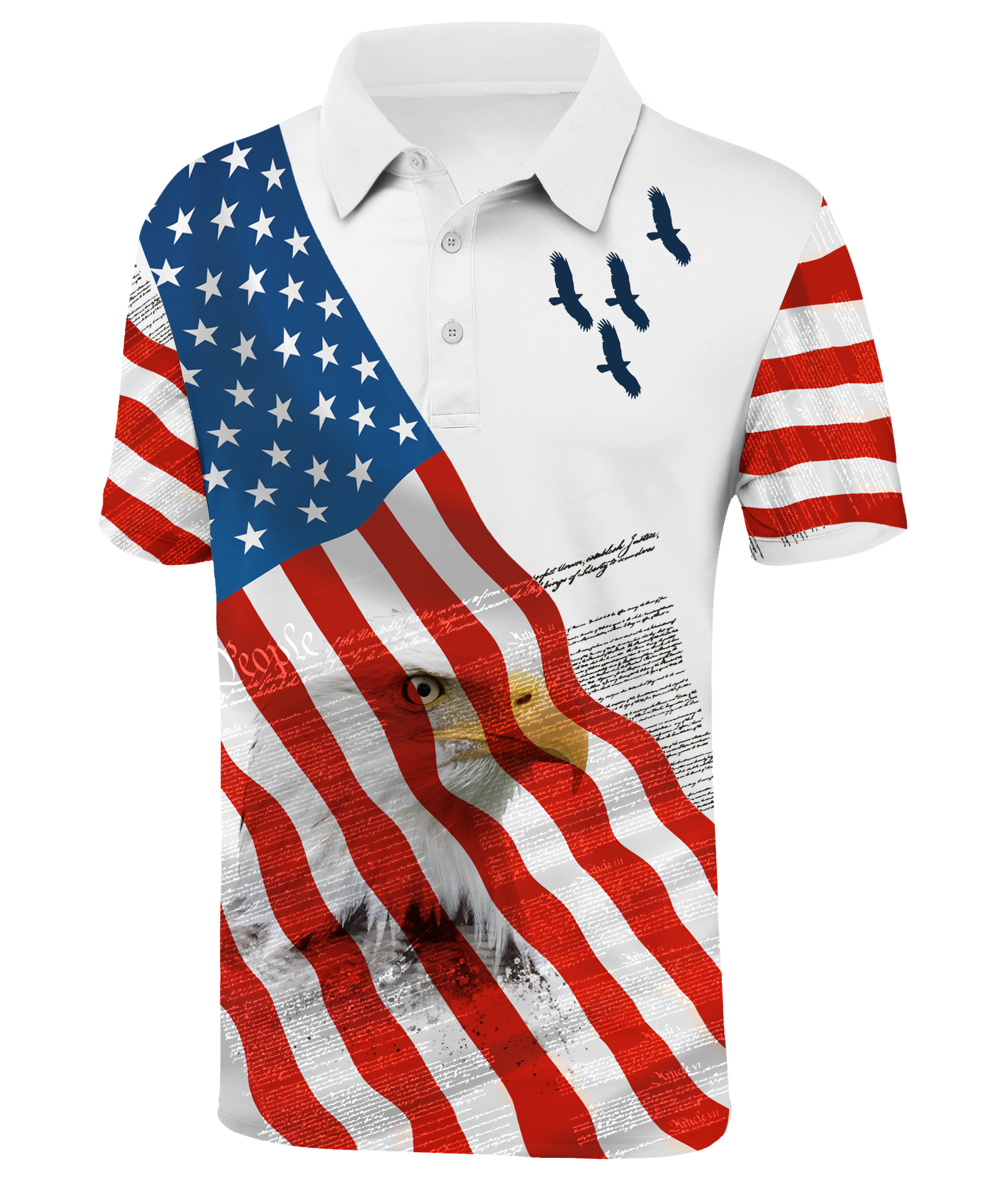 Men's Flag Print Button Up Slim Fit Polo Shirt-CFMPO00118