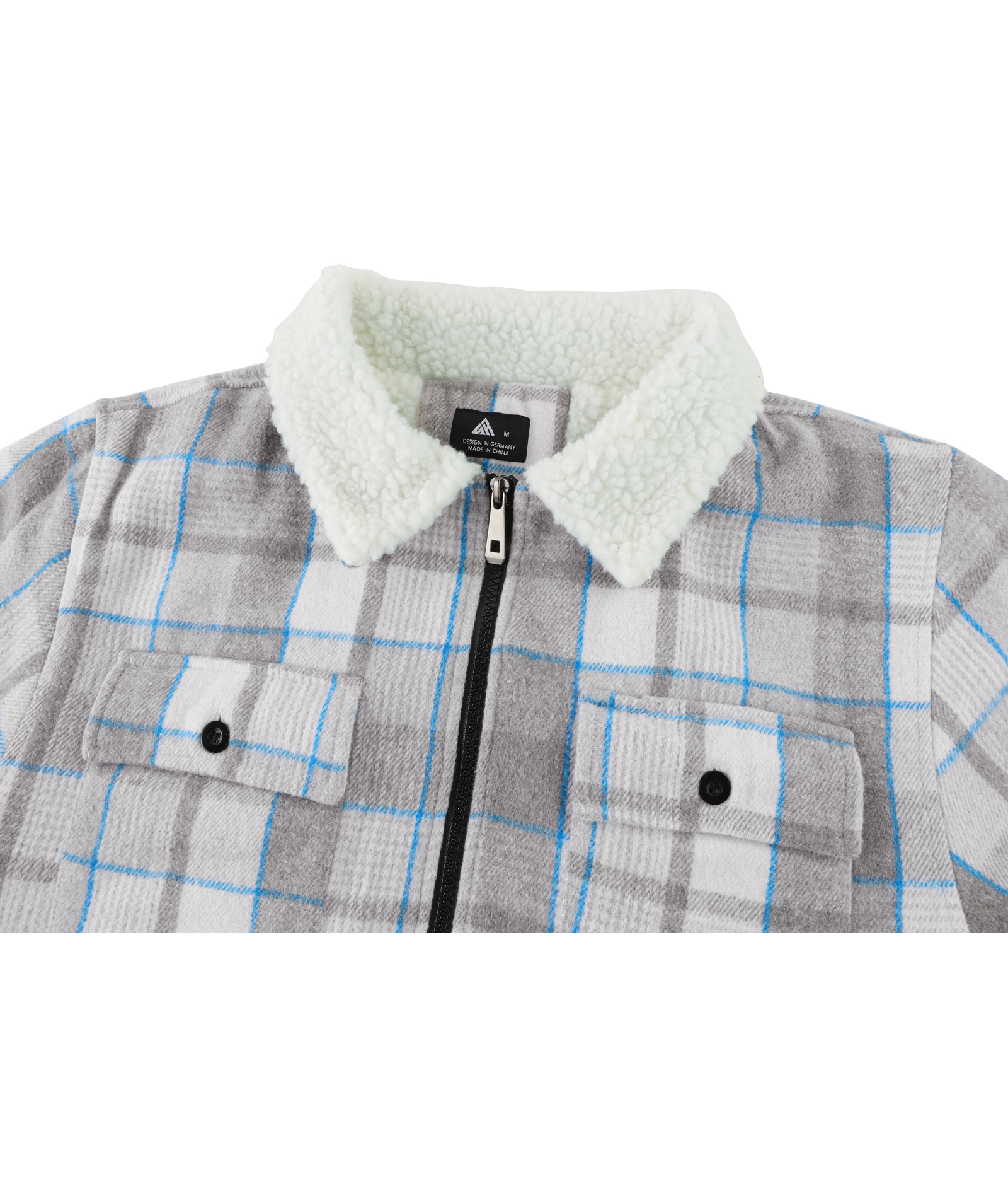 Men's Long Sleeve Full Zipper Plaid Fleece Shirt-CUMJA04084