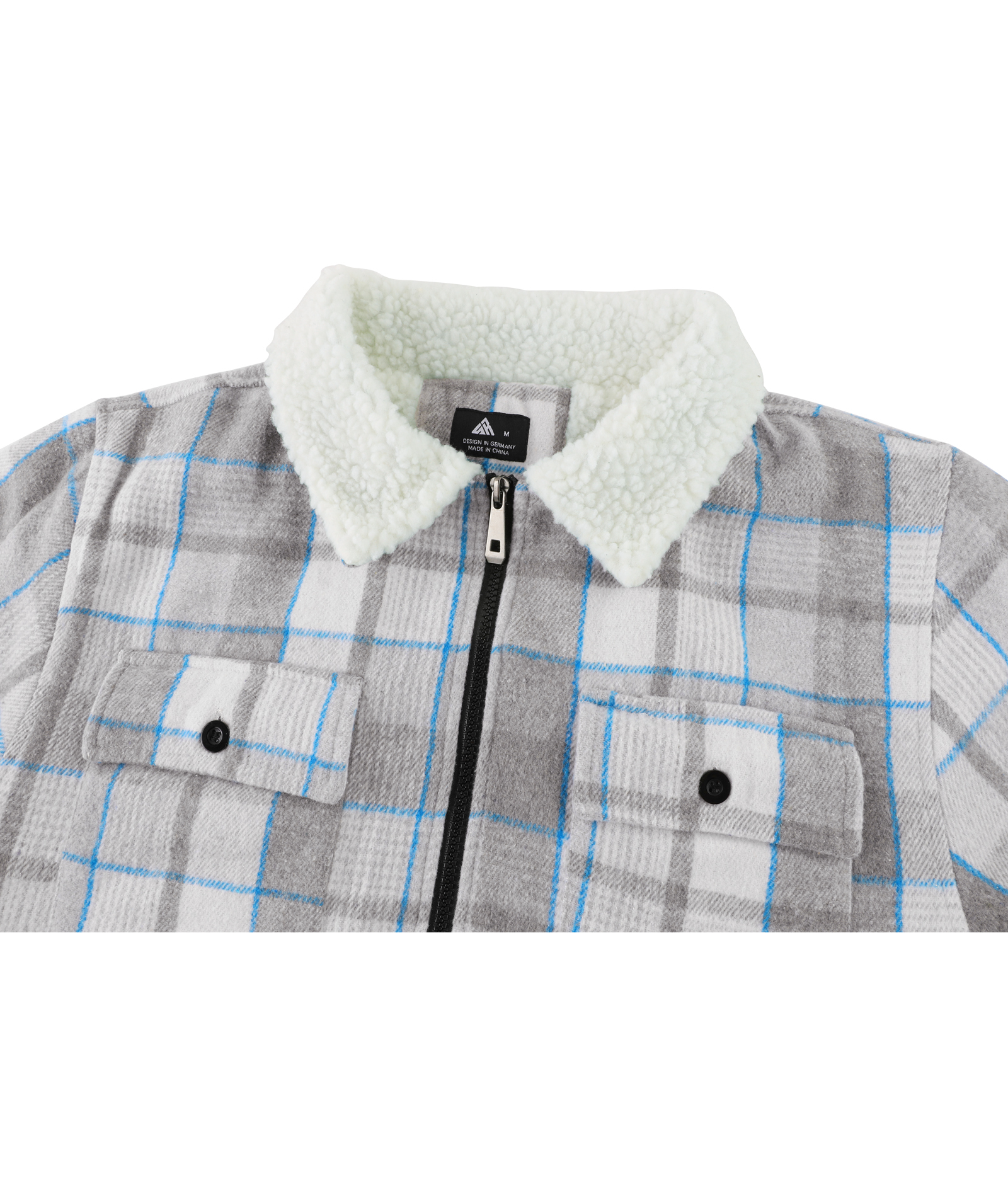 Men's Long Sleeve Full Zipper Plaid Fleece Shirt-CUMJA04084