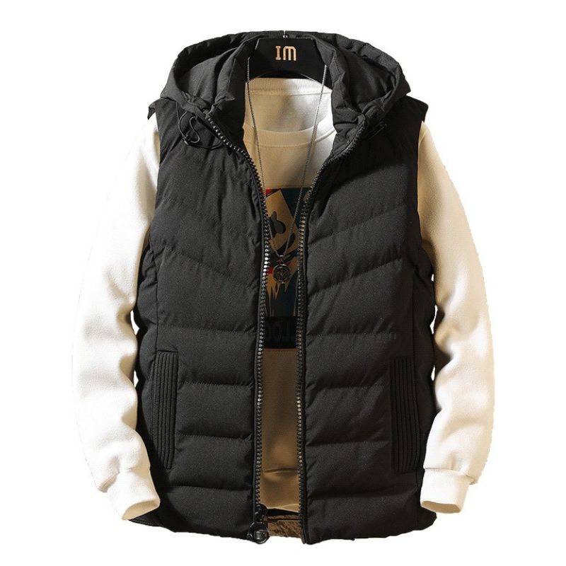 JACKETW Men's Fleece Hooded Solid Color Zipper High Neck Sleeveless Jacket-ZH117