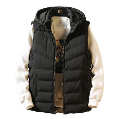 JACKETW Men's Fleece Hooded Solid Color Zipper High Neck Sleeveless Jacket-ZH117