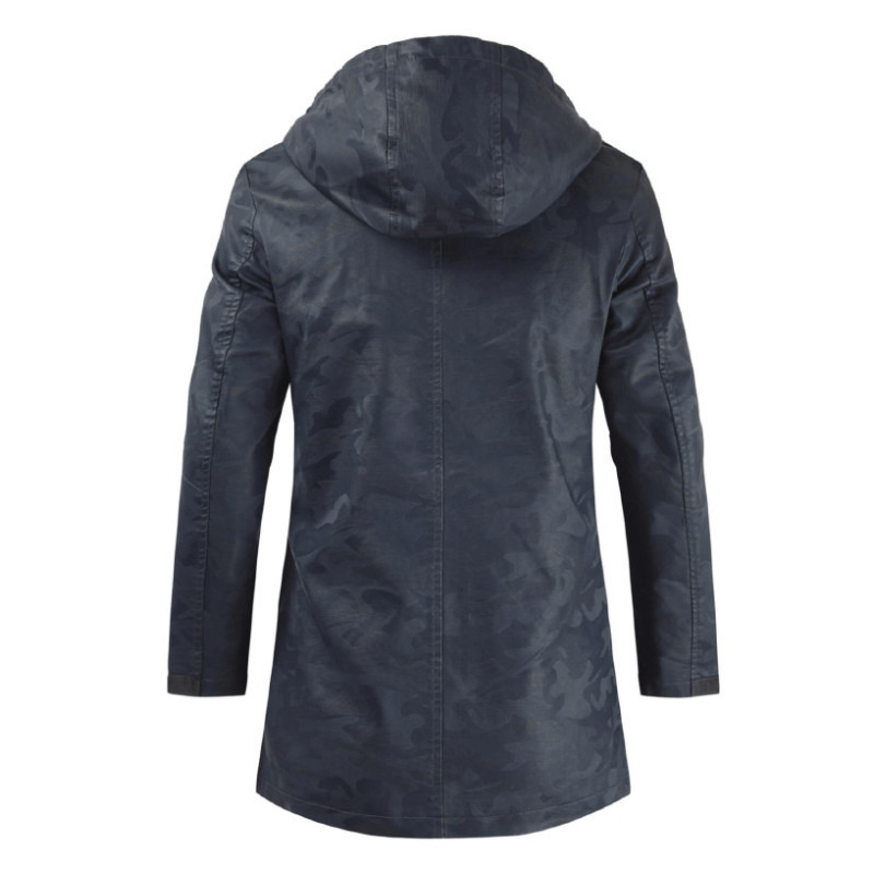 JACKETW Men's Hooded Leather Zipper Mid Long Biker Slim Fit Jacket- ZH119