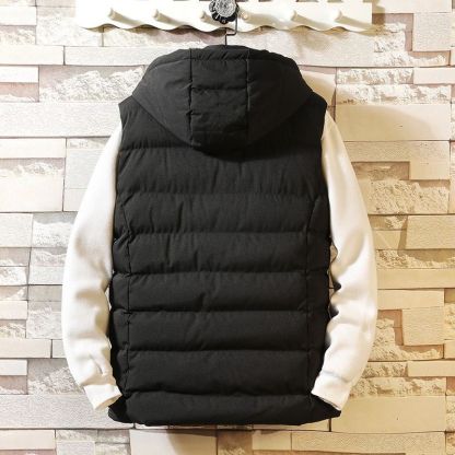 JACKETW Men's Fleece Hooded Solid Color Zipper High Neck Sleeveless Jacket-ZH117