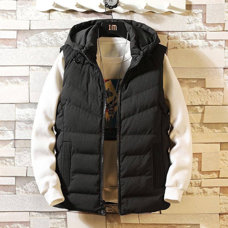 JACKETW Men's Fleece Hooded Solid Color Zipper High Neck Sleeveless Jacket-ZH117