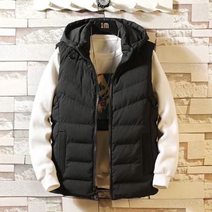 JACKETW Men's Fleece Hooded Solid Color Zipper High Neck Sleeveless Jacket-ZH117