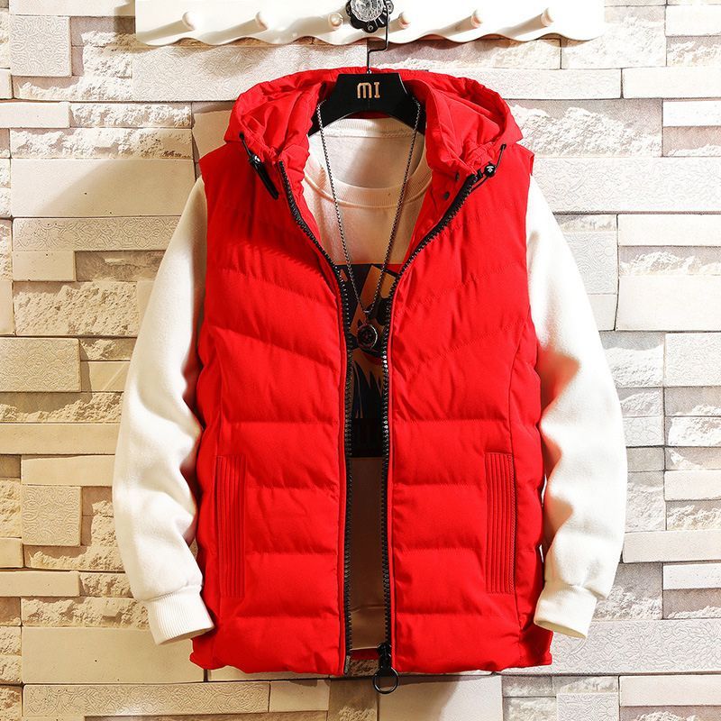 JACKETW Men's Fleece Hooded Solid Color Zipper High Neck Sleeveless Jacket-ZH117