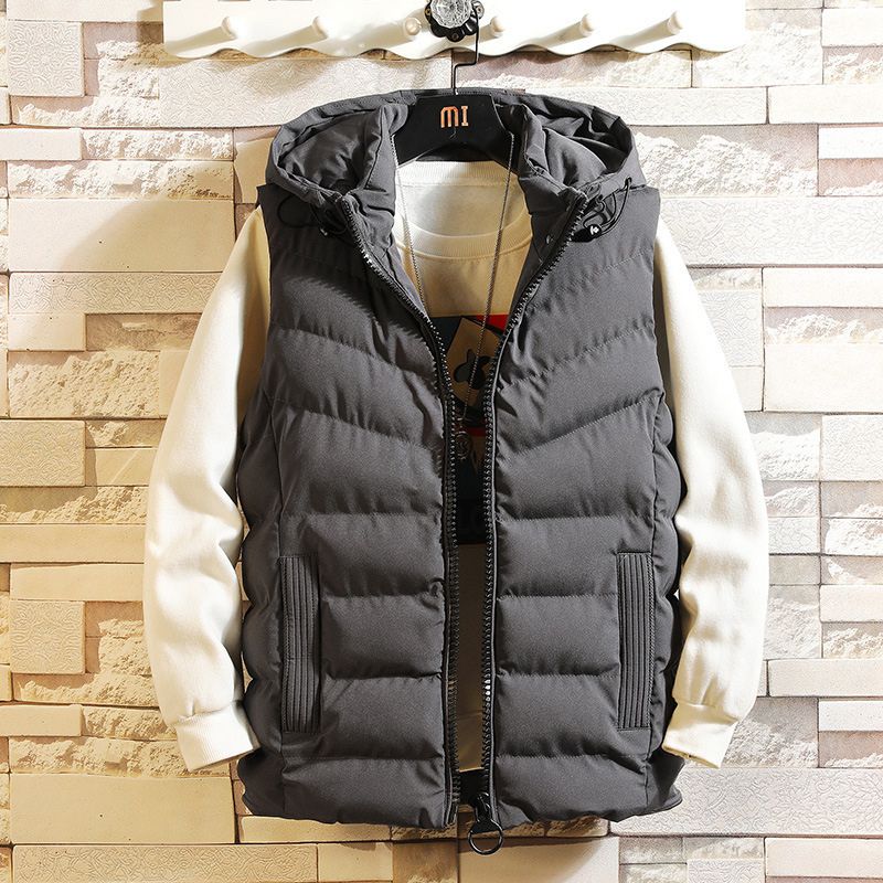 JACKETW Men's Fleece Hooded Solid Color Zipper High Neck Sleeveless Ja