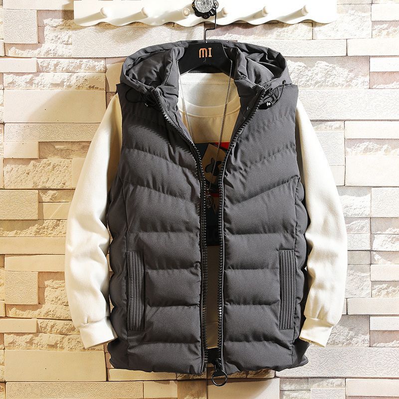 JACKETW Men's Fleece Hooded Solid Color Zipper High Neck Sleeveless Ja