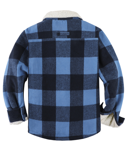 Men's Long Sleeve Full Zipper Plaid Fleece Shirt-CUMJA04084