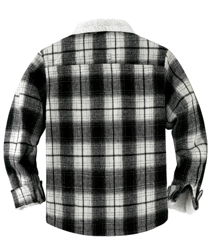 Men's Long Sleeve Full Zipper Plaid Fleece Shirt-CUMJA04084