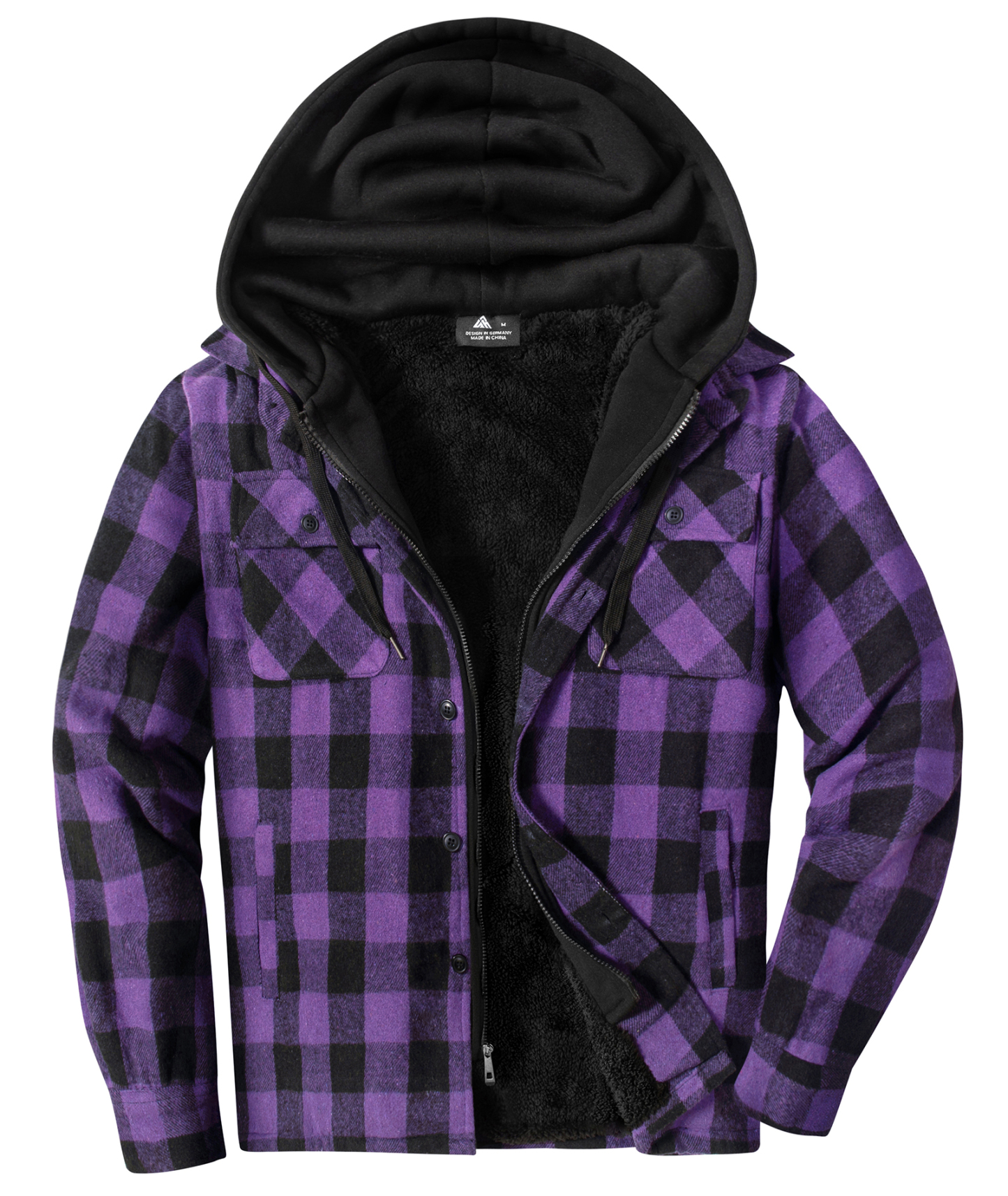 Men's Full Zipper Long Sleeve Fleece Plaid Hoodie-CUMJA04083