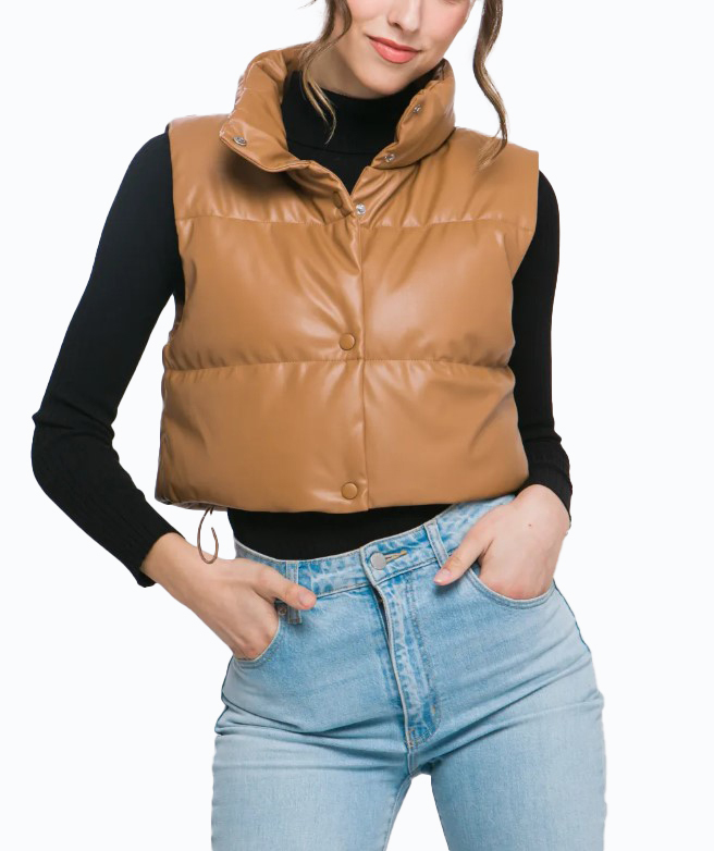 JACKETW Women's PU Short Leather Vest Jacket-LT-W-6820