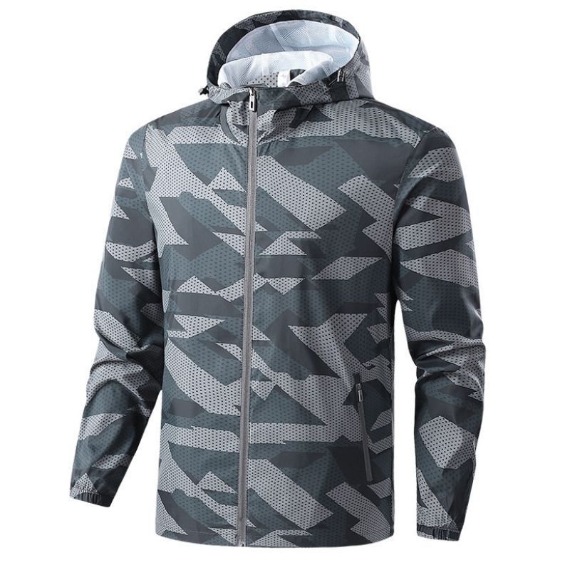 JACKETW Men'S Print Hooded Windproof Slim Sports Zipper Jacket-ZH104