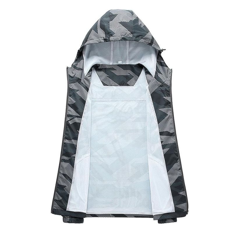 JACKETW Men'S Print Hooded Windproof Slim Sports Zipper Jacket-ZH104