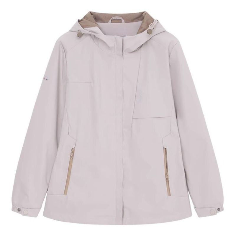 JACKETW Women's Spring Mid-Length Thin Windbreaker Hooded Jacket With 