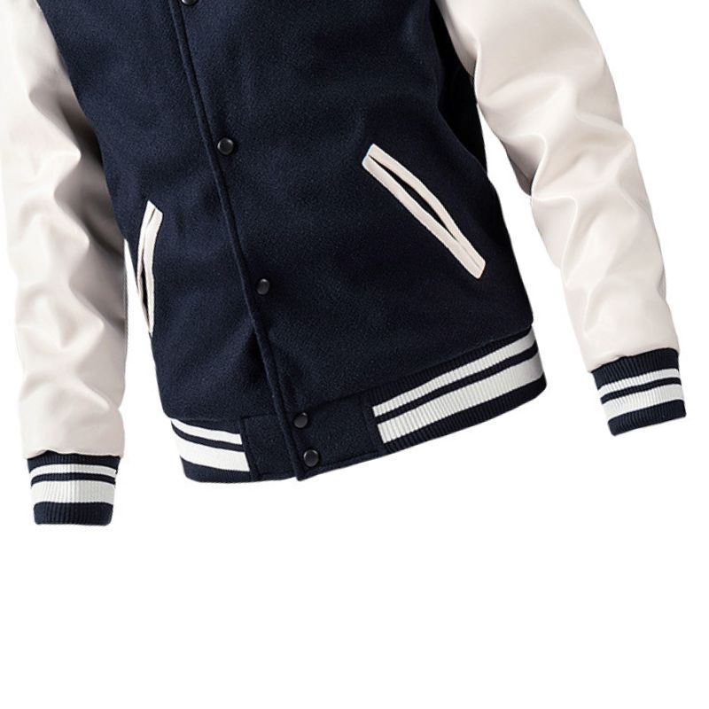 JACKETW Men’s Varsity Jackets Baseball Letterman Wool Sleeves Bomber Jacket-ZH123