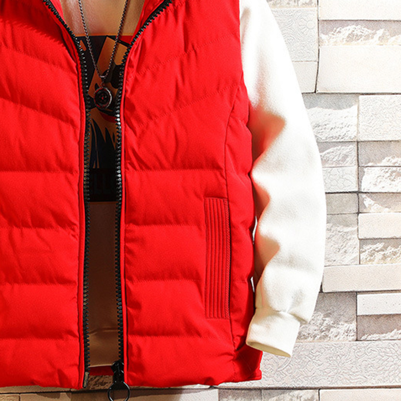 JACKETW Men's Fleece Hooded Solid Color Zipper High Neck Sleeveless Jacket-ZH117