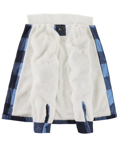 Men's Long Sleeve Full Zipper Plaid Fleece Shirt-CUMJA04084