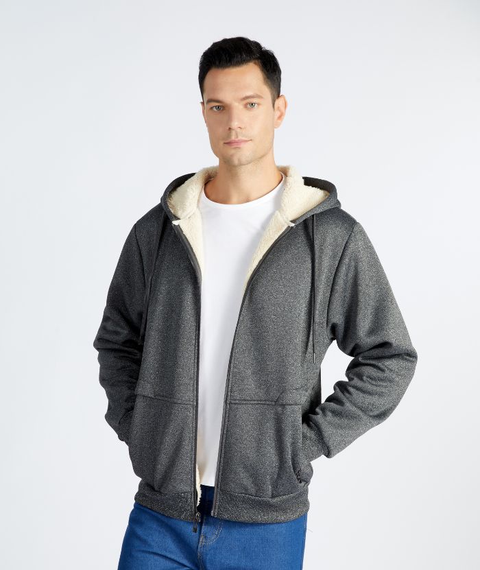 Men's Full Zip Up Solid Color Fleece Hoodie-CFMWY00022