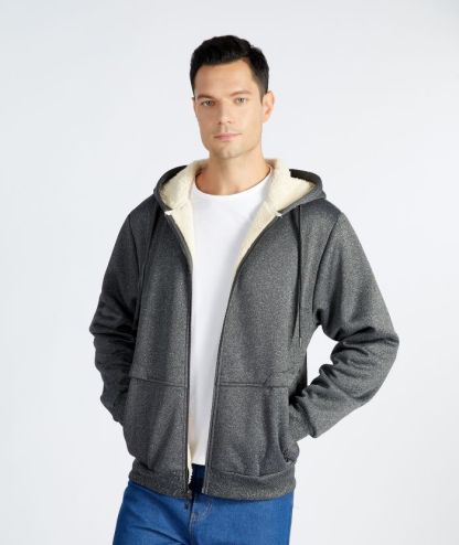 Men's Full Zip Up Solid Color Fleece Hoodie-CFMWY00022