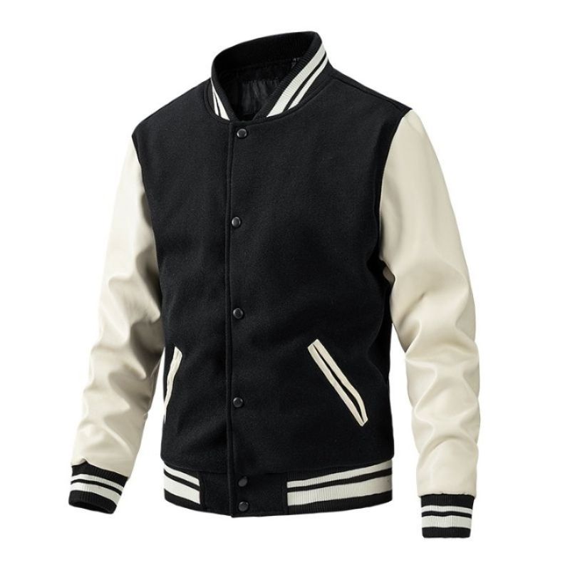 JACKETW Men’s Varsity Jackets Baseball Letterman Wool Sleeves Bomber Jacket-ZH123