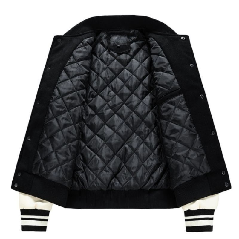 JACKETW Men’s Varsity Jackets Baseball Letterman Wool Sleeves Bomber Jacket-ZH123