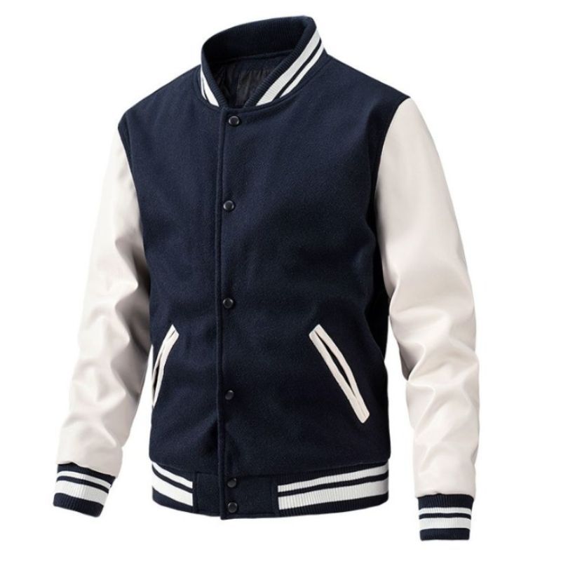 JACKETW Men’s Varsity Jackets Baseball Letterman Wool Sleeves Bomber Jacket-ZH123