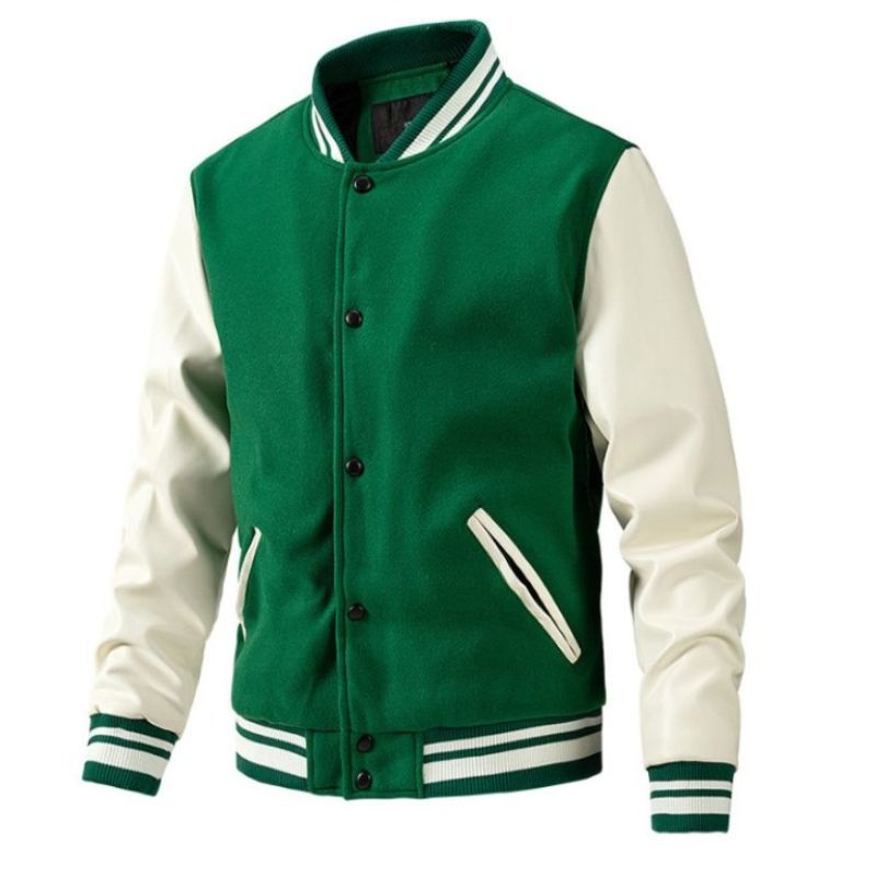 JACKETW Men’s Varsity Jackets Baseball Letterman Wool Sleeves Bomber Jacket-ZH123