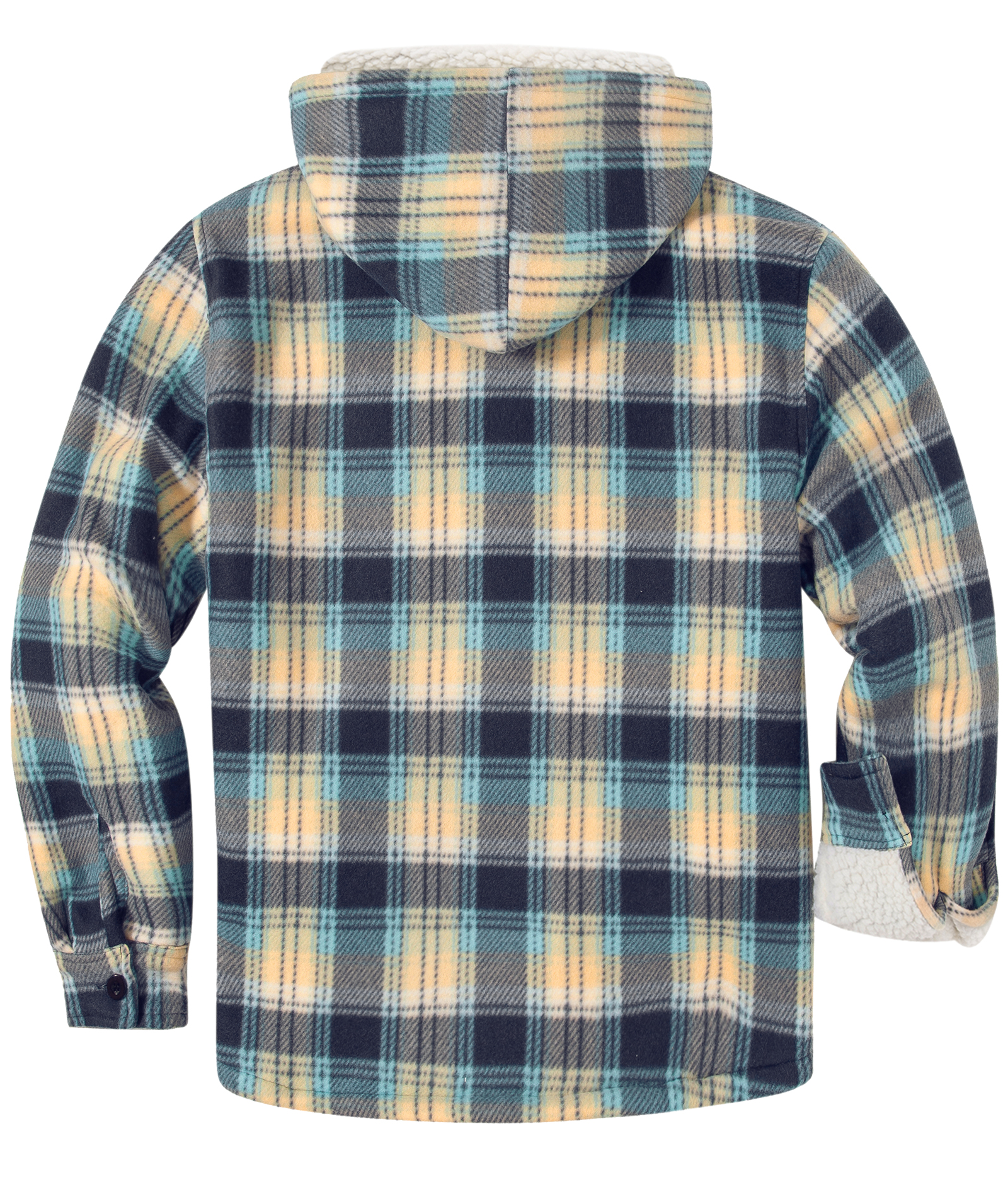 Men's Long Sleeve Full Zipper Fleece Plaid Hoodie-CFMGF00001