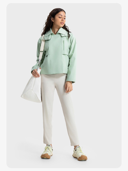 JACKETW Women's Multifunctional Detachable Hood Short Windproof Windbreaker Waterproof Jacket DAW039