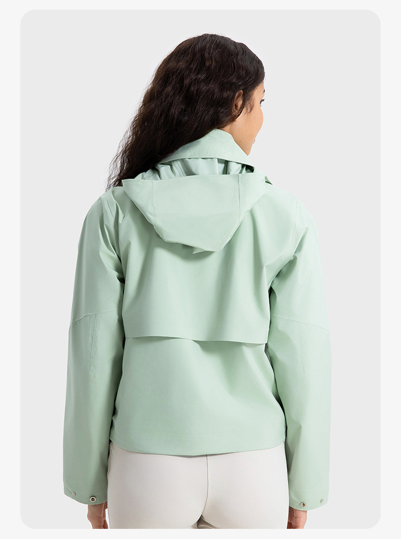 JACKETW Women's Multifunctional Detachable Hood Short Windproof Windbreaker Waterproof Jacket DAW039