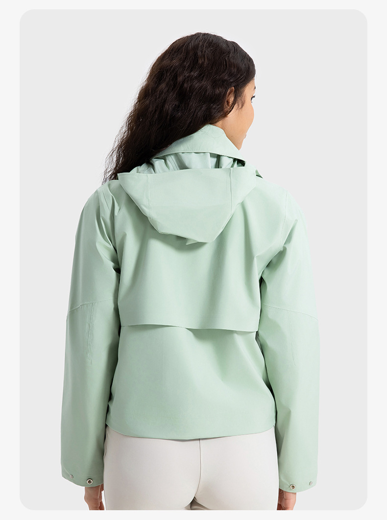 JACKETW Women's Multifunctional Detachable Hood Short Windproof Windbreaker Waterproof Jacket DAW039