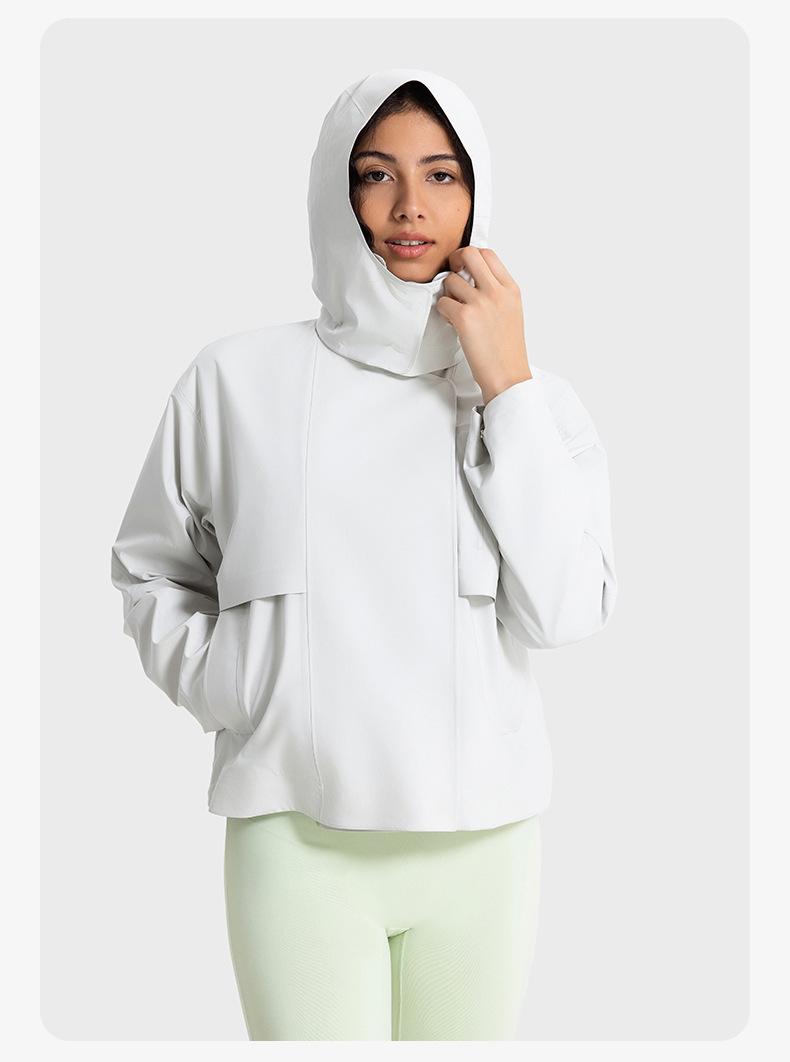 JACKETW Women's Multifunctional Detachable Hood Short Windproof Windbreaker Waterproof Jacket DAW039