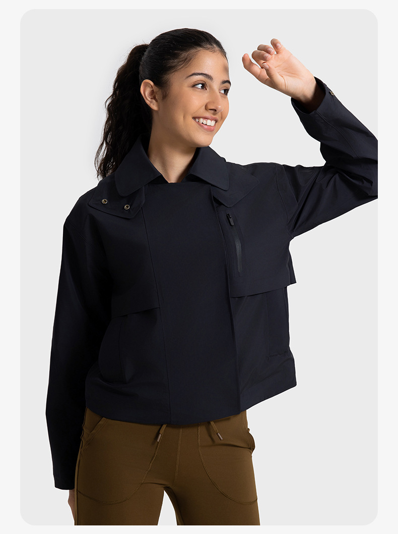 JACKETW Women's Multifunctional Detachable Hood Short Windproof Windbreaker Waterproof Jacket DAW039