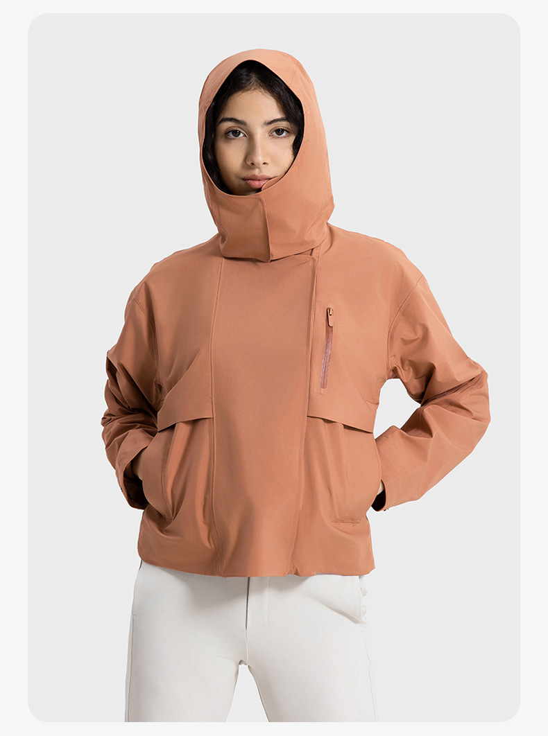 JACKETW Women's Multifunctional Detachable Hood Short Windproof Windbreaker Waterproof Jacket DAW039