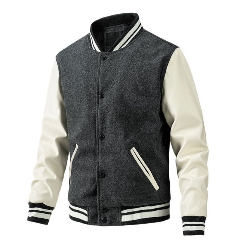 JACKETW Men’s Varsity Jackets Baseball Letterman Wool Sleeves Bomber Jacket-ZH123