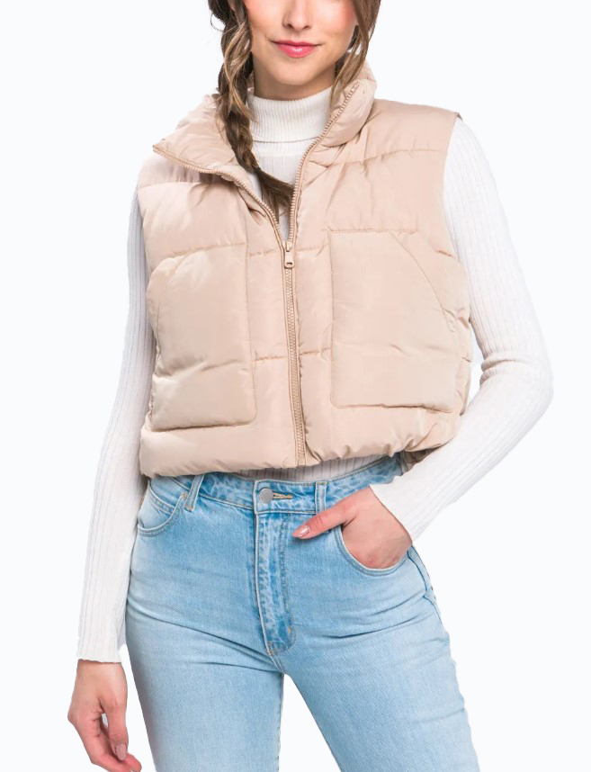 JACKETW Women's Short Pongee Stand Collar Vest Jacket-LT-W-6537 