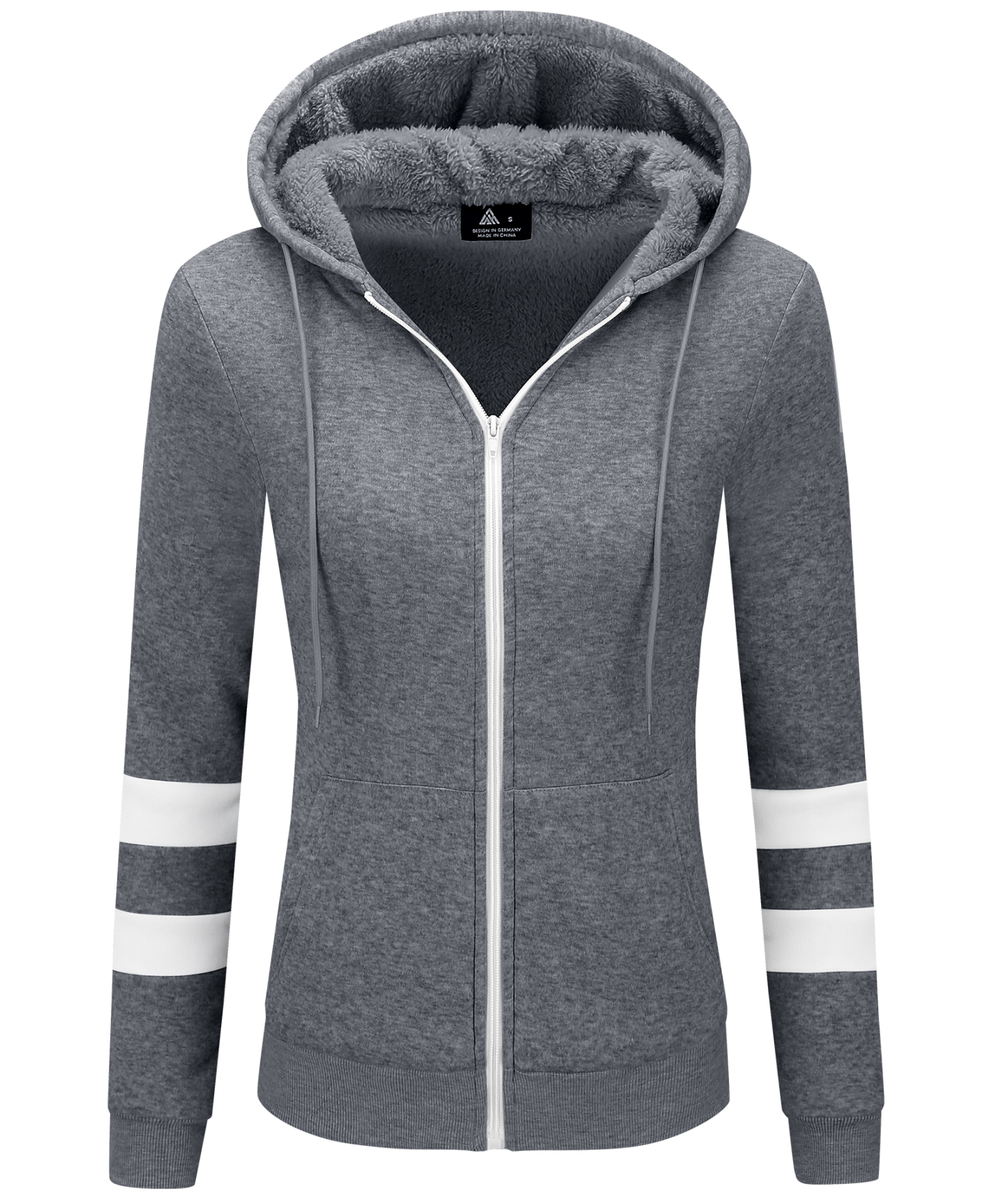 Women's Solid Color Full Zipper Fleece Hoodie-CEWFH01449