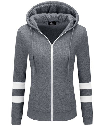 Women's Solid Color Full Zipper Fleece Hoodie-CEWFH01449