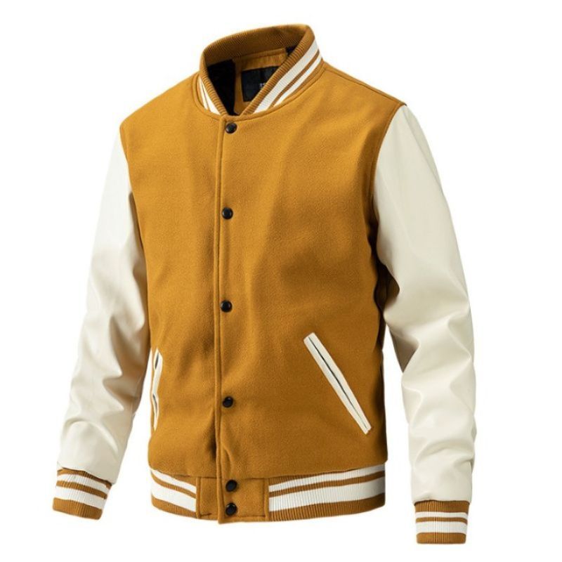 JACKETW Men’s Varsity Jackets Baseball Letterman Wool Sleeves Bomber Jacket-ZH123