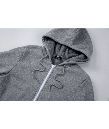 Women's Solid Color Full Zipper Fleece Hoodie-CEWFH01449