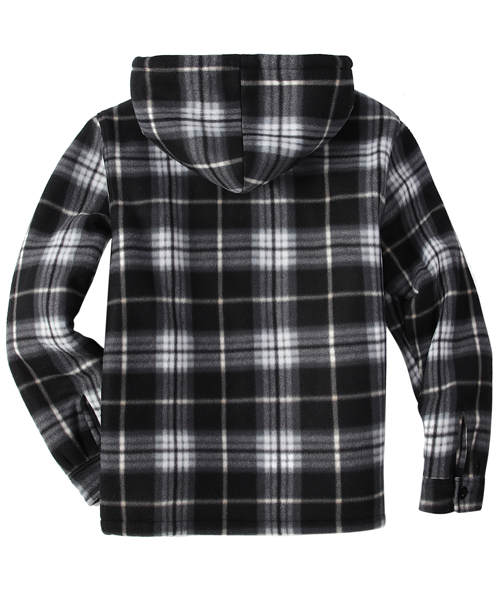 Men's Long Sleeve Full Zipper Fleece Plaid Hoodie-CFMGF00001