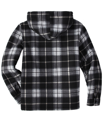 Men's Long Sleeve Full Zipper Fleece Plaid Hoodie-CFMGF00001