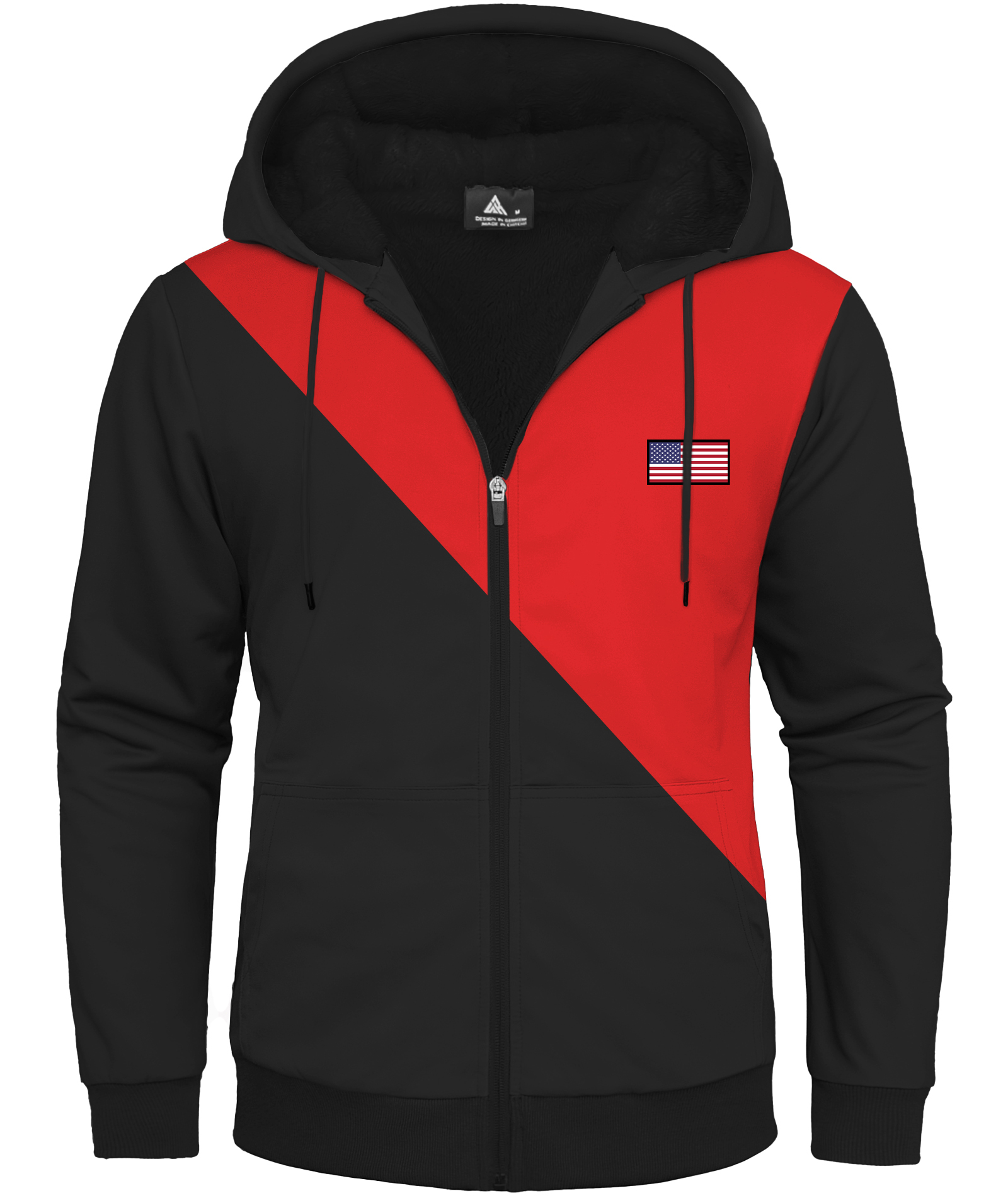 Men's Full Zipper Color Block Casual Fleece Hoodie-CFMWY00056