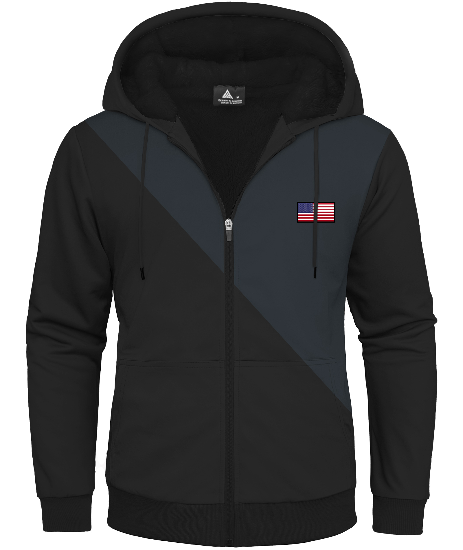 Men's Full Zipper Color Block Casual Fleece Hoodie-CFMWY00056