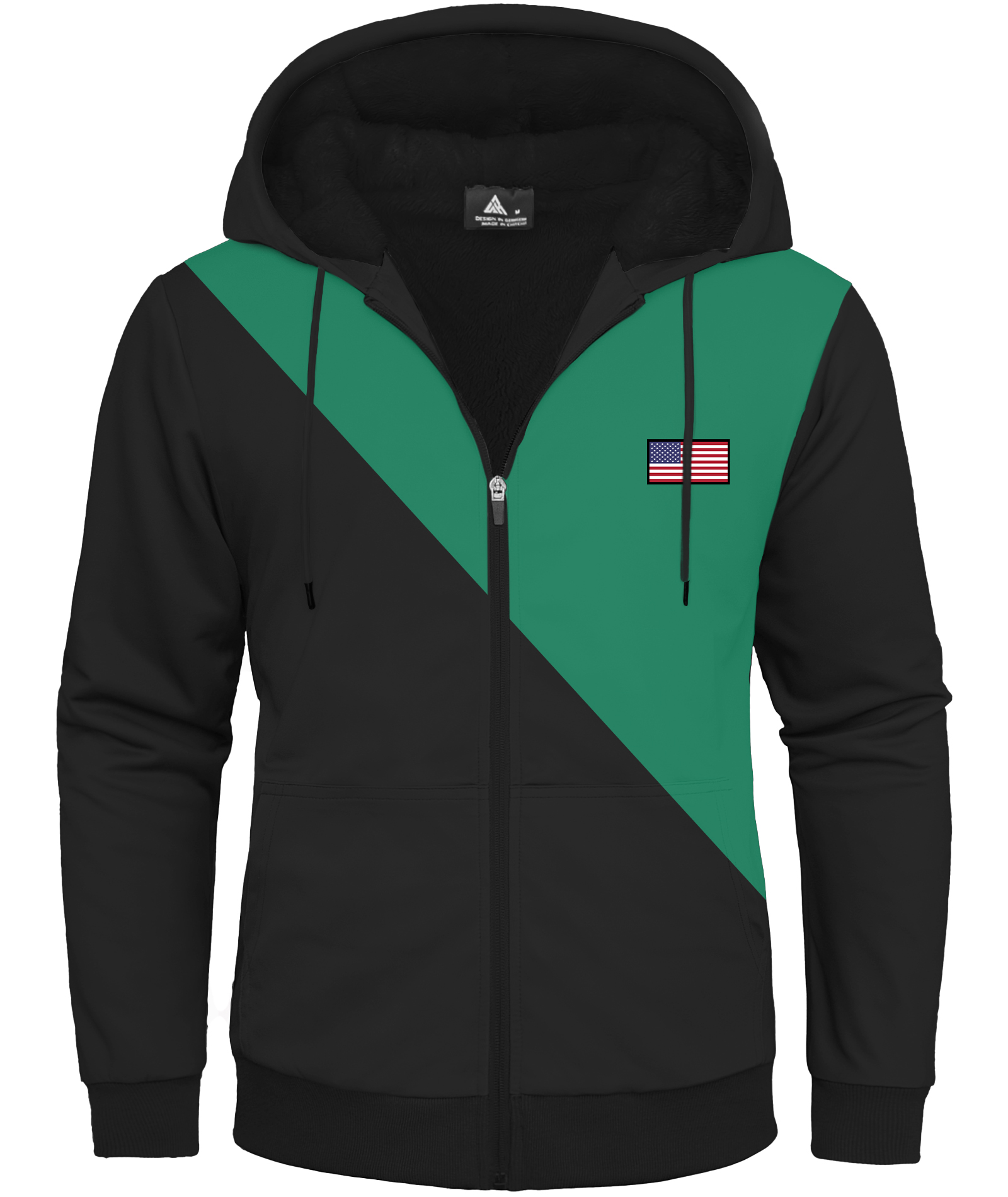 Men's Full Zipper Color Block Casual Fleece Hoodie-CFMWY00056